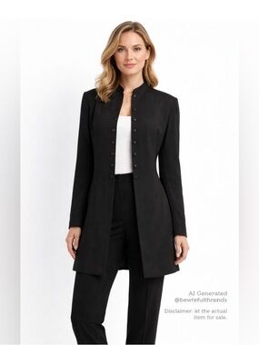 Kasper for A.S.L. Size 12 Black Longline Mandarin Collar Blazer Jacket